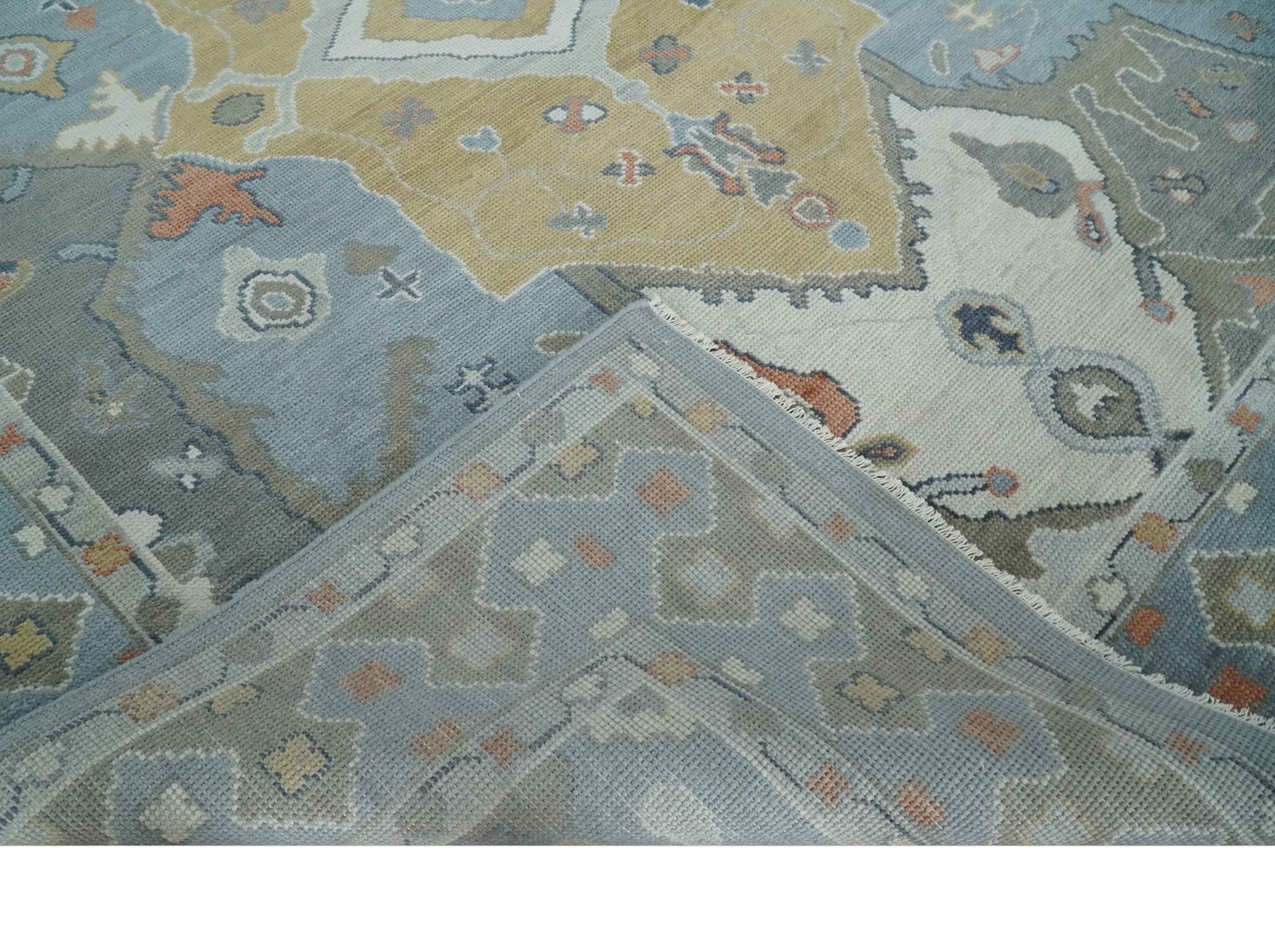 Beige, Blue and Ivory Hand Knotted Traditional Wool Area Rug - The Rug Decor