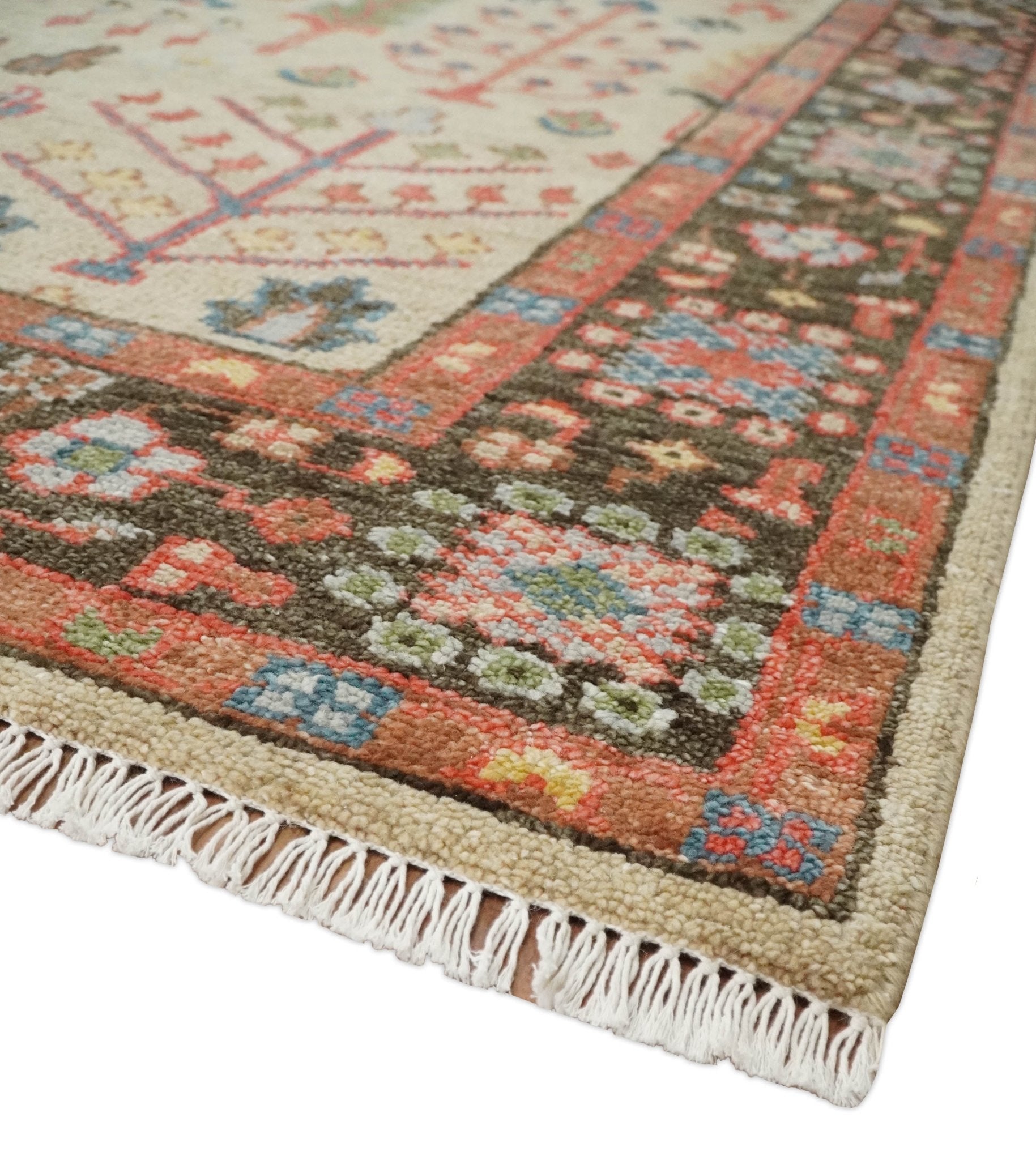 Beige, Brown and Rust Tree of Life Hand Knotted Traditional Multi Size Wool Rug - The Rug Decor
