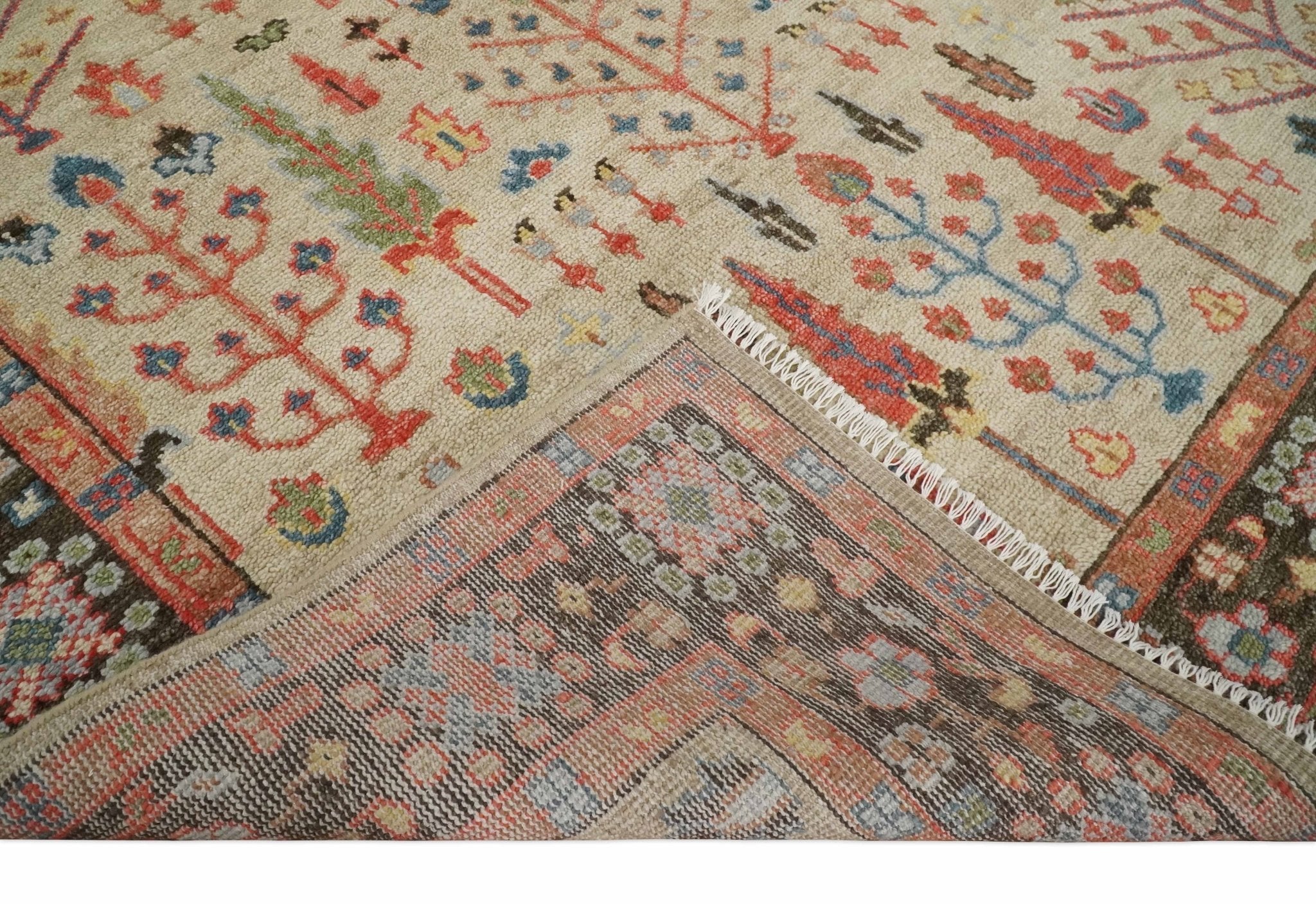 Beige, Brown and Rust Tree of Life Hand Knotted Traditional Multi Size Wool Rug - The Rug Decor