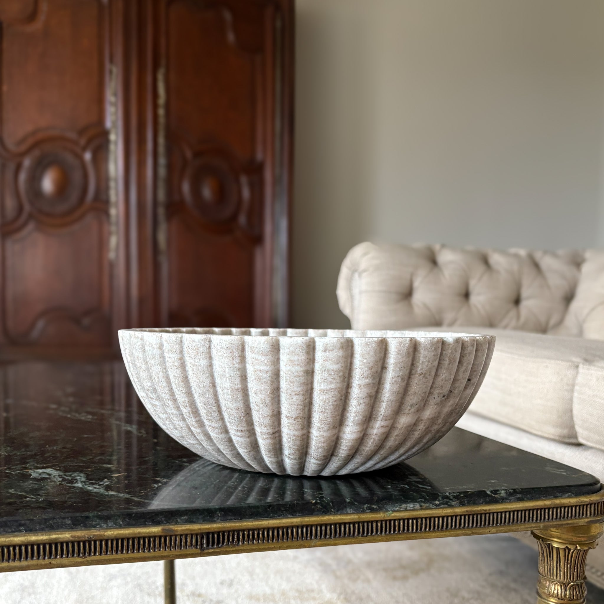 Beige Fluted Marble Bowl