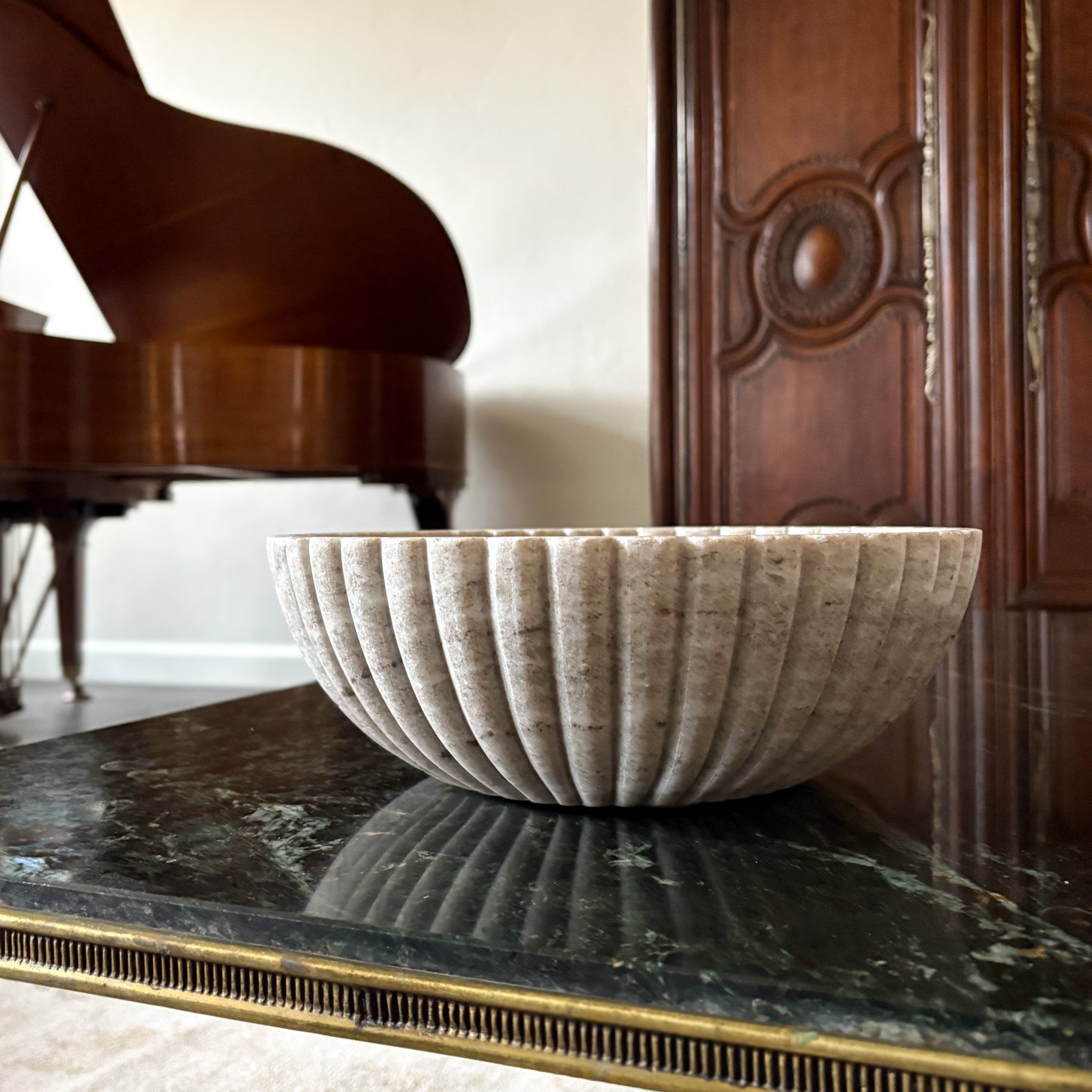 Beige Fluted Marble Bowl