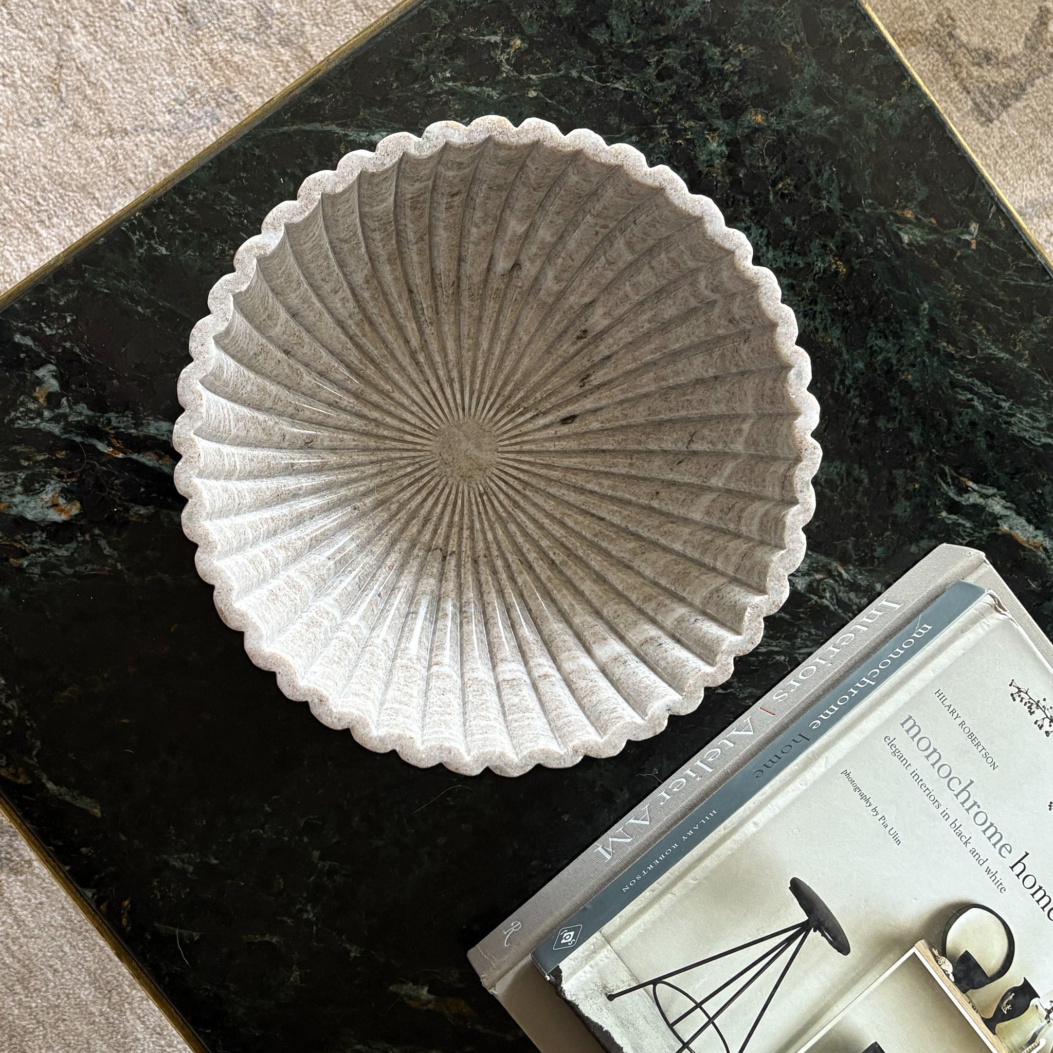 Beige Fluted Marble Bowl