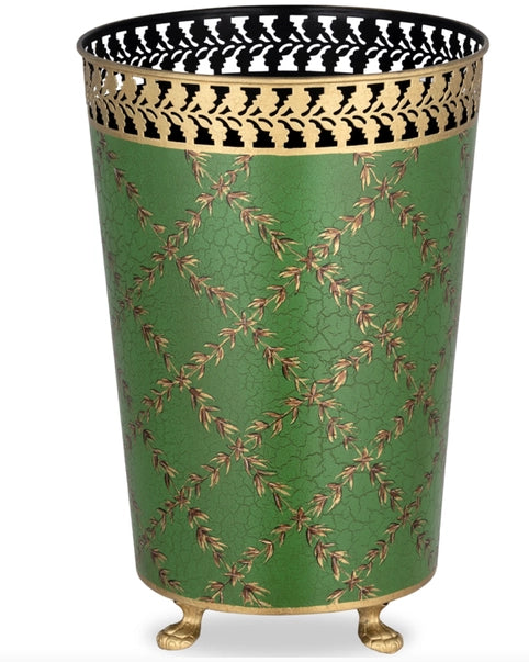 Elegant Trellis Mossy Green/Gold Wastepaper Basket - The Mayfair Hall