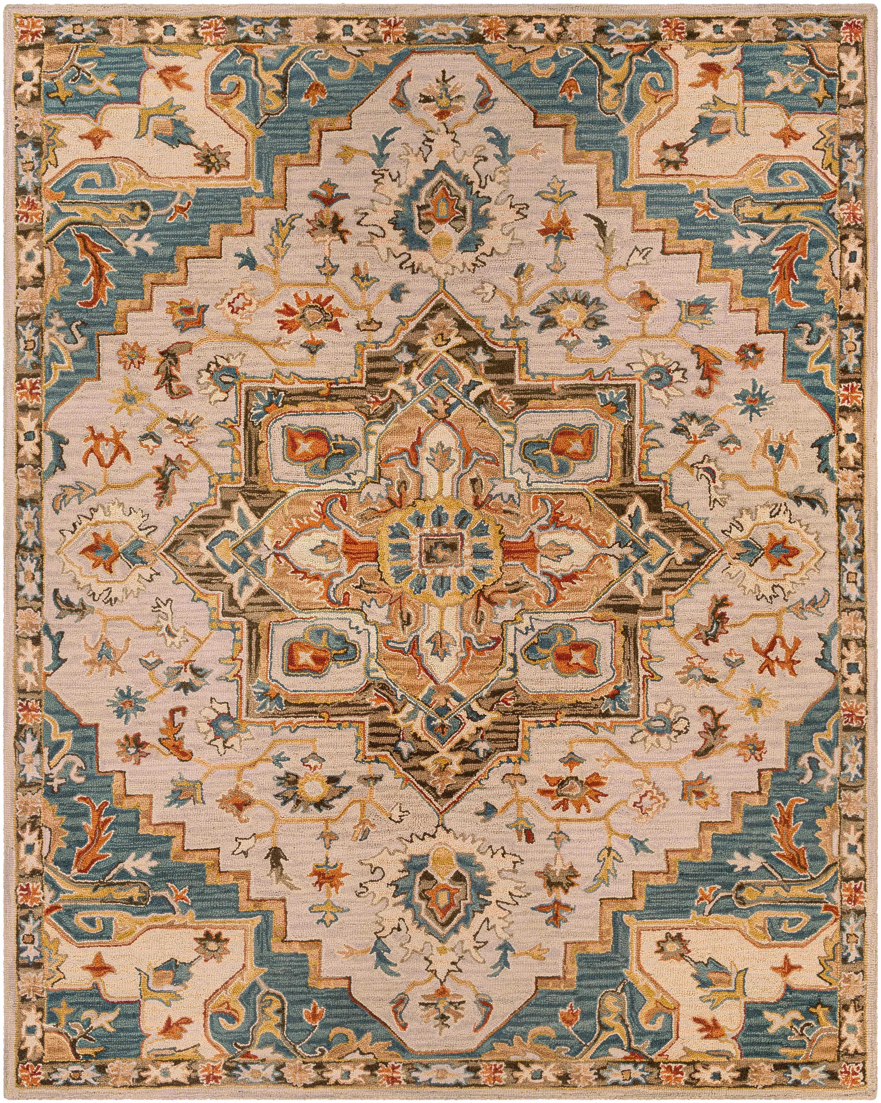 Birtley Wool Area Rug in Camel and Blue