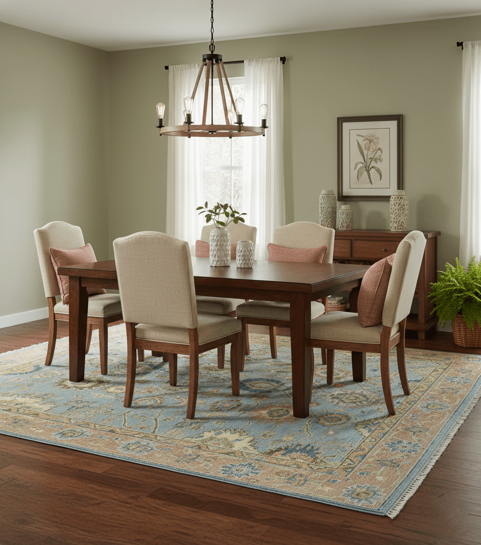 Hand Knotted Blue and Rust Traditional Oushak Area Rug