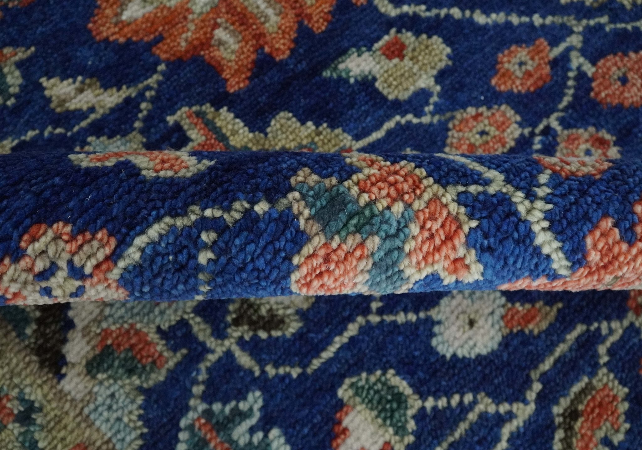 Blue and Rust Turkish Design Traditional Serapi Hand Knotted Wool Area Rug - The Rug Decor