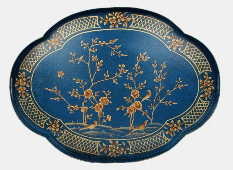 NAVY & GOLD SCALLOPED TRAY TABLE - The Mayfair Hall