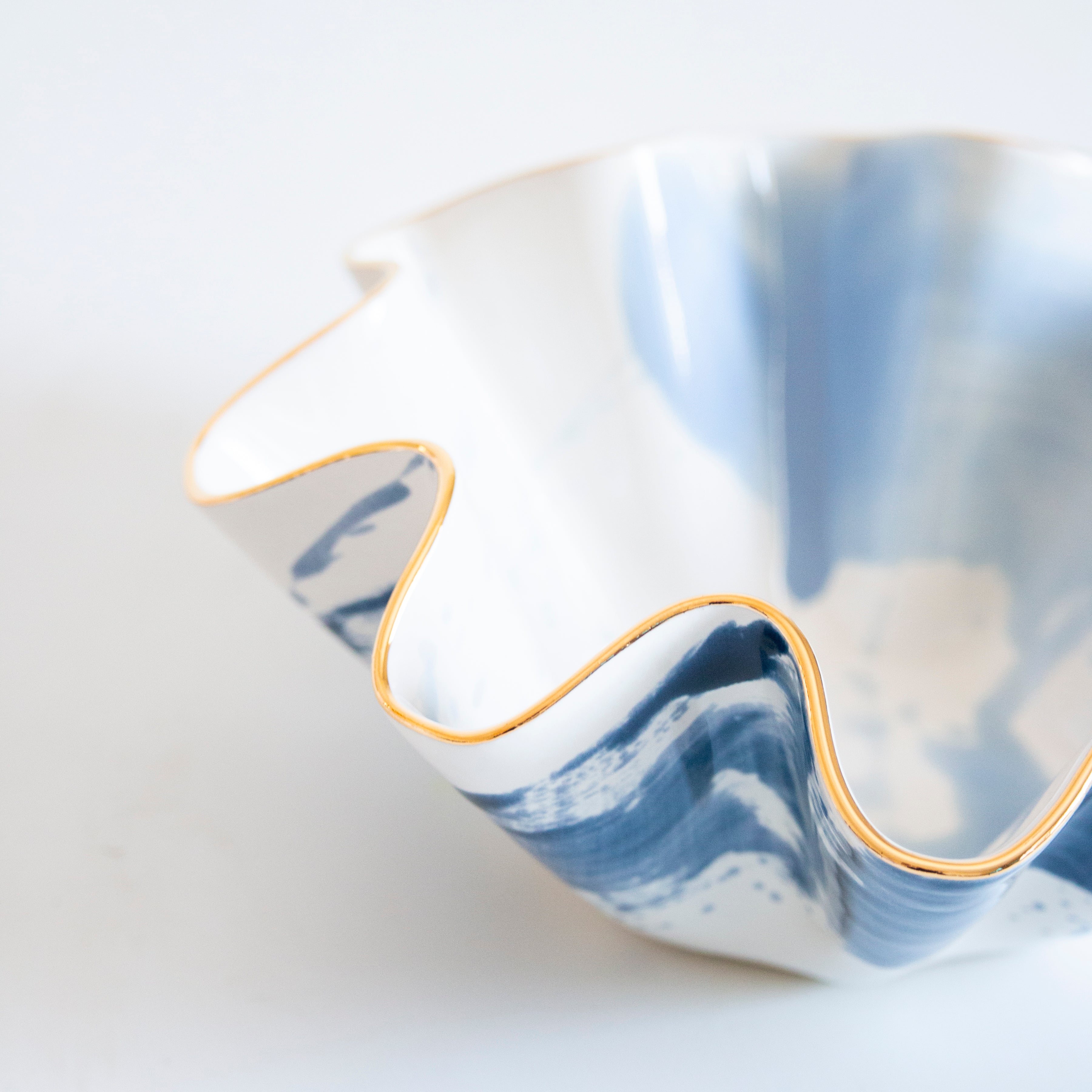 Bijou Blue Watercolor Wavy Bowl