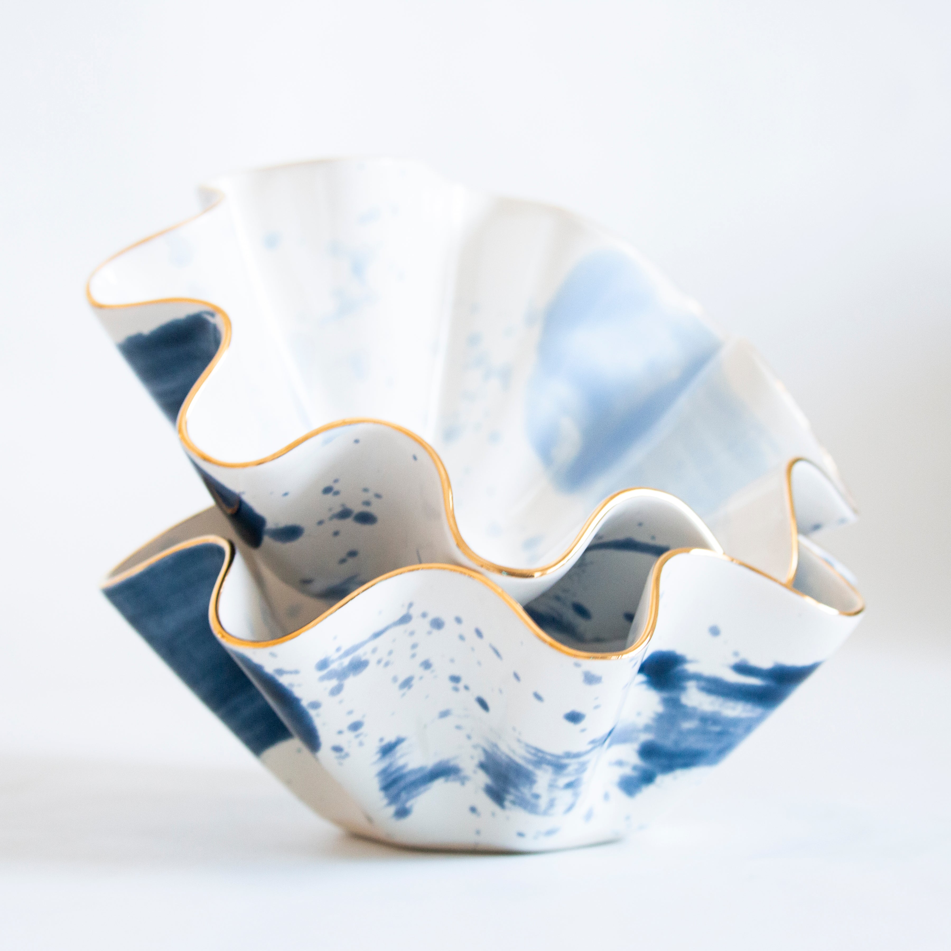 Bijou Blue Watercolor Wavy Bowl