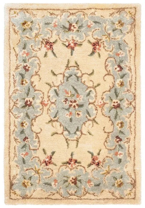 Bergama Wool Rug in Ivory and Light Blue