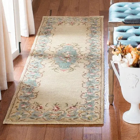Bergama Wool Rug in Ivory and Light Blue