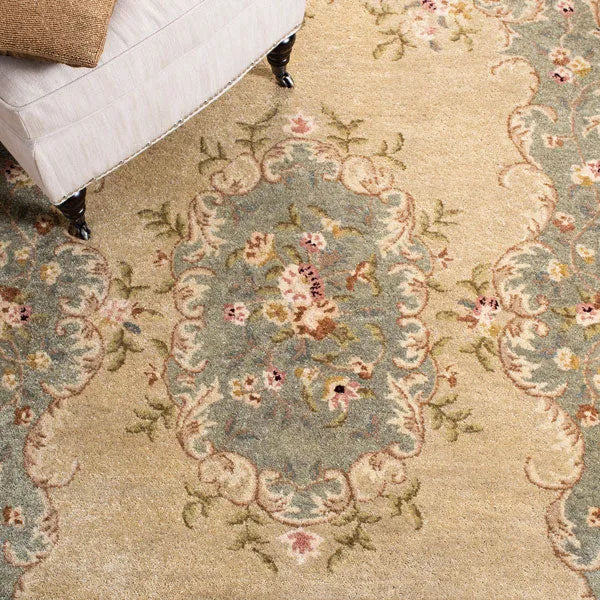 Bergama Wool Rug in Ivory and Light Blue
