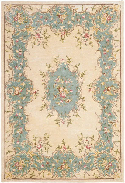 Bergama Wool Rug in Ivory and Light Blue