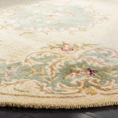 Bergama Wool Rug in Ivory and Light Blue