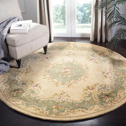 Bergama Wool Rug in Ivory and Light Blue