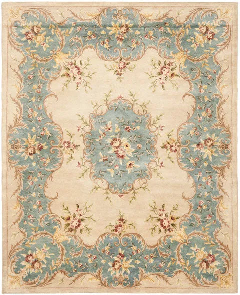 Bergama Wool Rug in Ivory and Light Blue