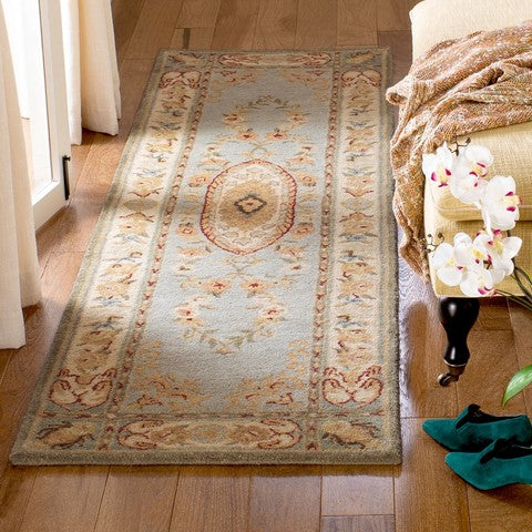 Bergama Wool Rug in Light Blue and Ivory