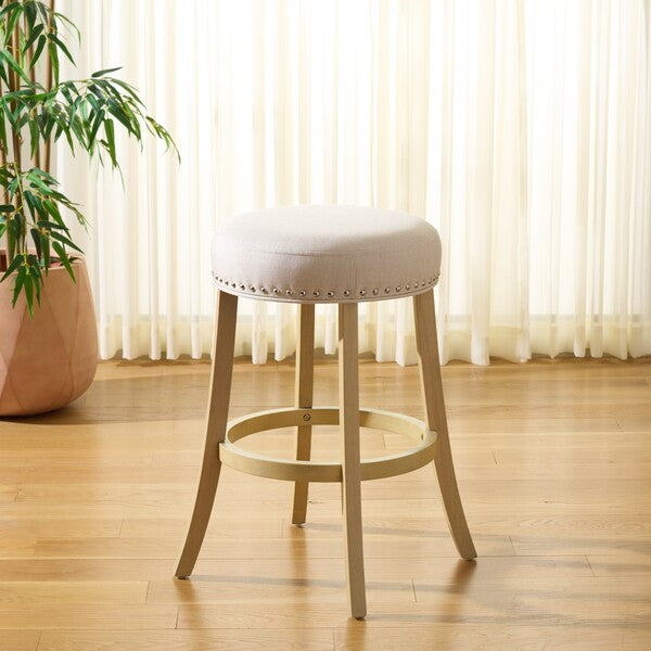 Amato Counter Stool in Natural with Cream Upholstery and Nail Head Trim