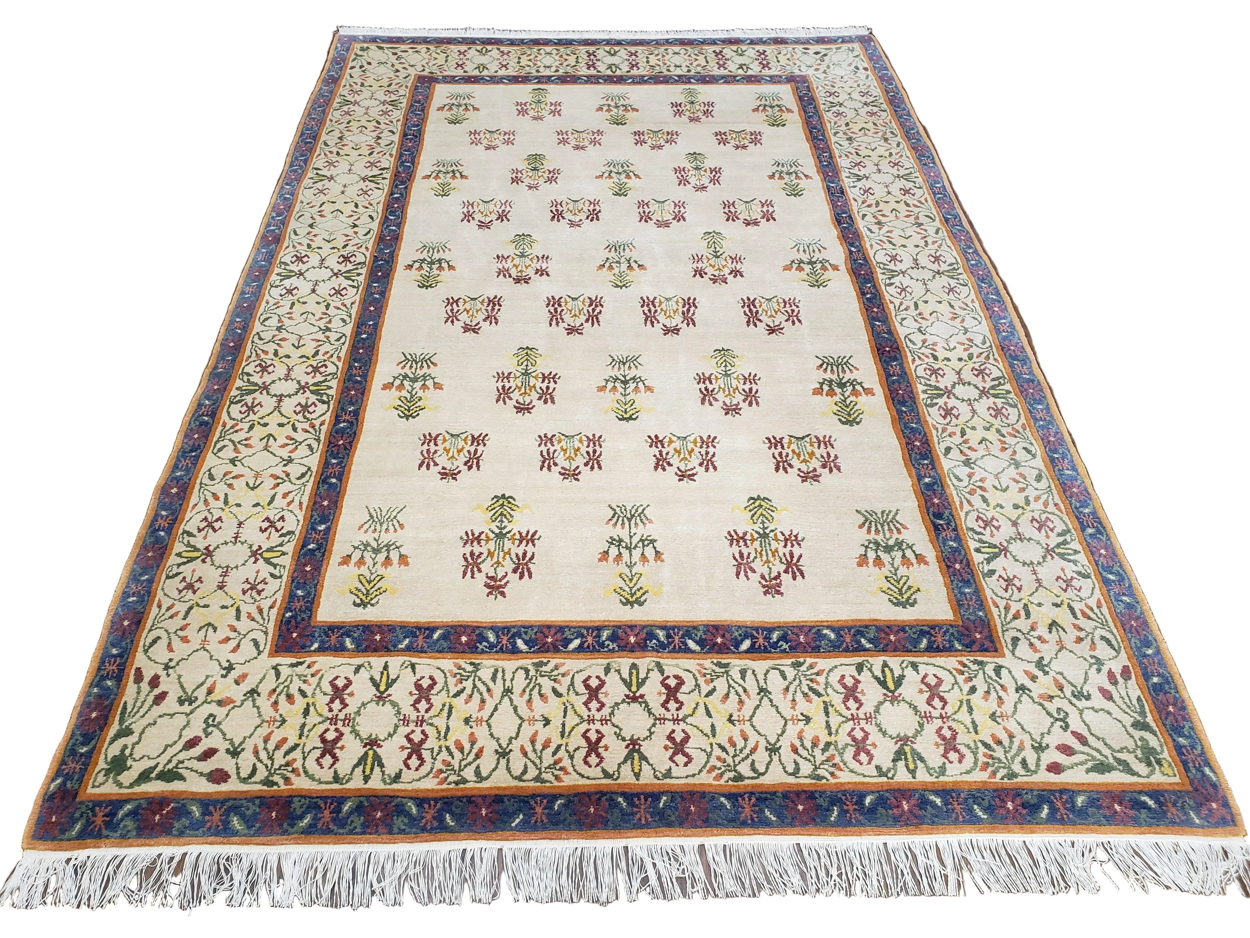 Tufenkian Rug 5.9 x 8.6, Tibetan Nepalese Rug, Hand Knotted, Soft Shiny Wool, Repeated Motifs, Contemporary Modern, Area Rug 6x9, Vintage