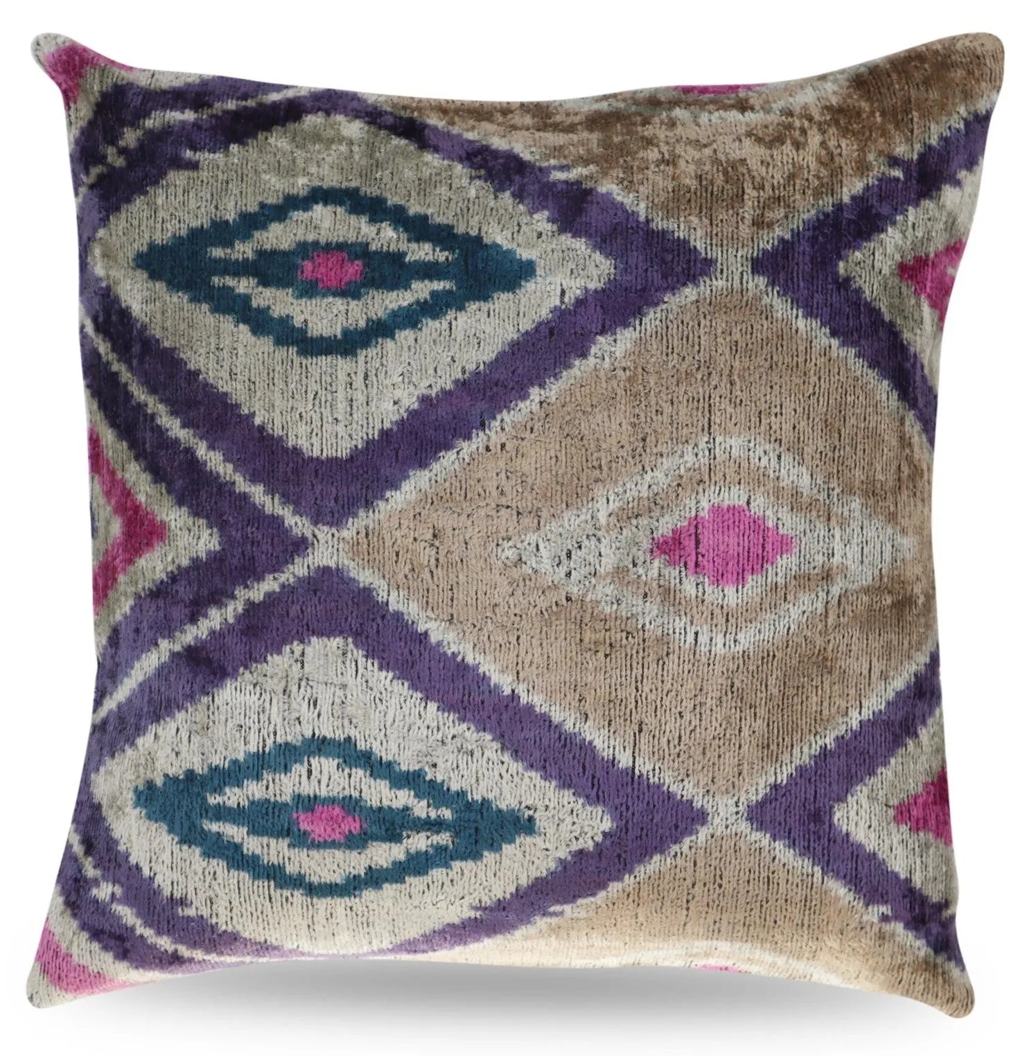 Canvello Earth Tones Velvet Turkish Ikat Pillow - 16'' X 16'