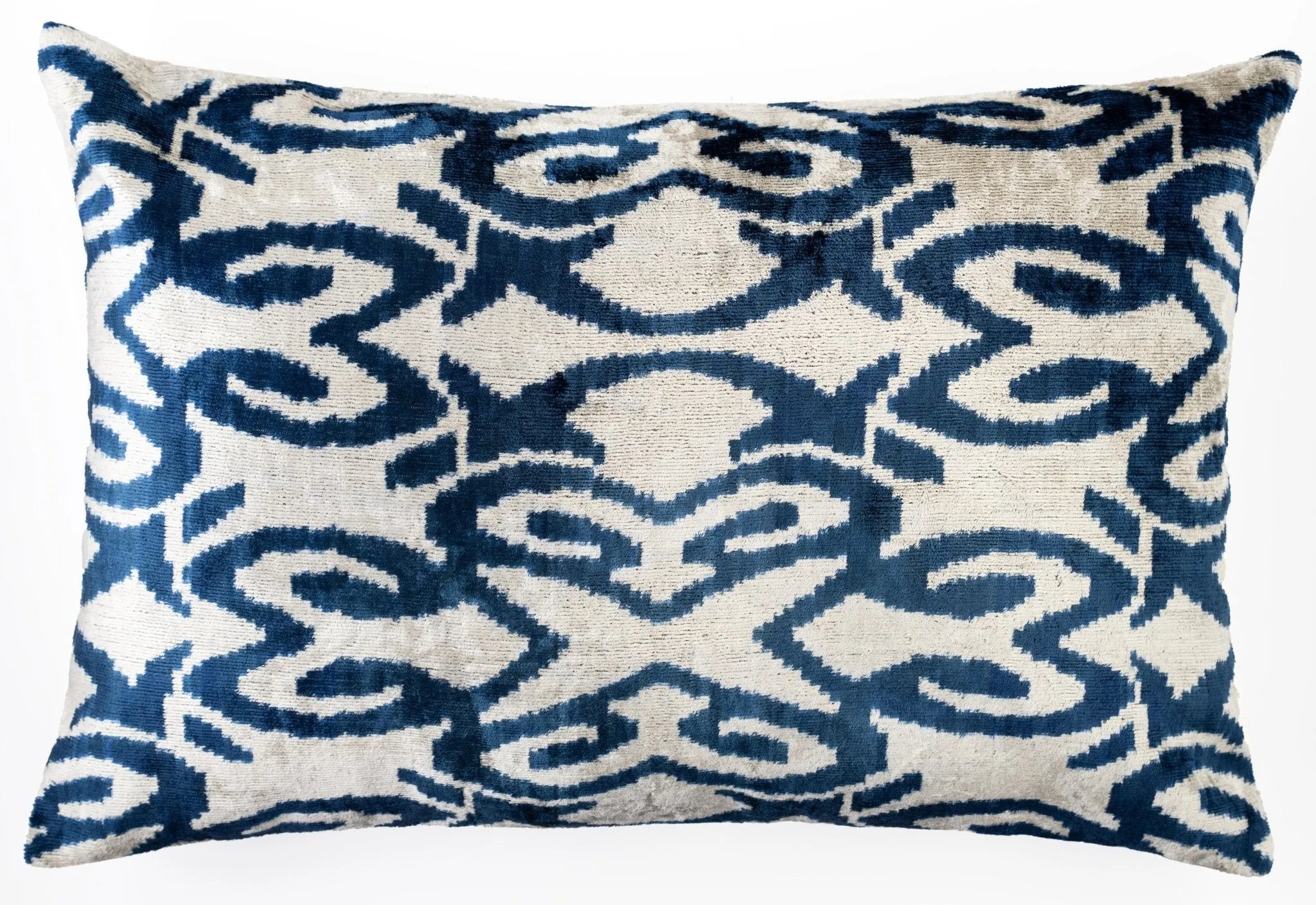 Canvello Luxurious 16x24 Handmade Velvet Silk Pillow with Premium Down Feather Insert -  Blue Geometric