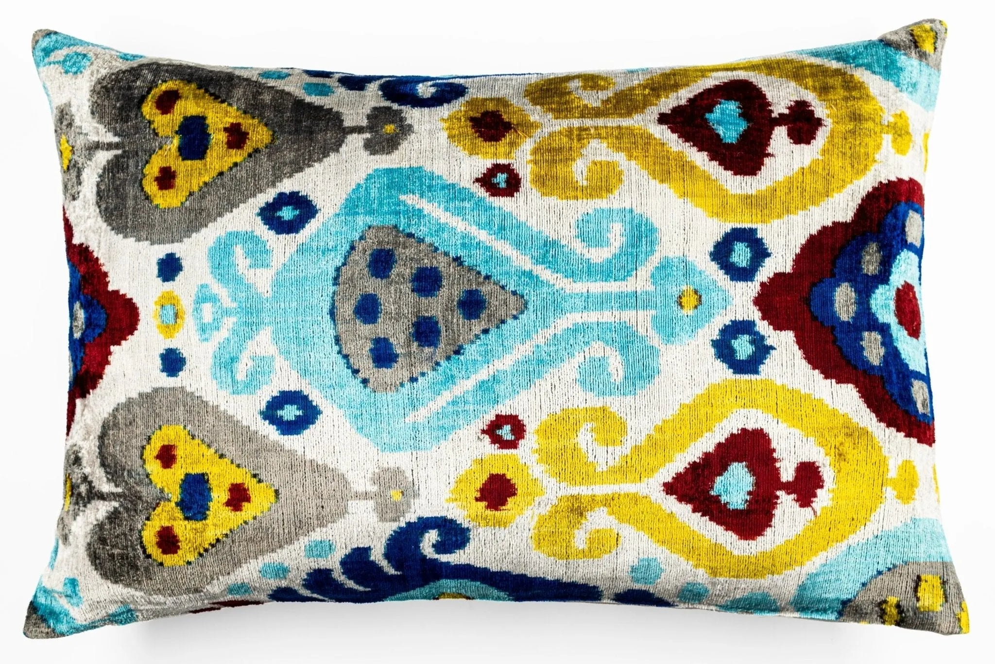 Canvello Organic Handmade Silk Velvet Pillow: 16x24 Inches with Premium Down Feather Insert - Luxury Blue Gold Gray Geometric Floral Pattern