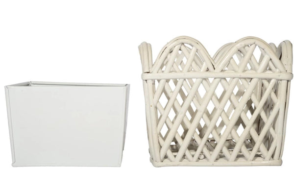 Stunning Square Scalloped White Rattan Planter - The Mayfair Hall