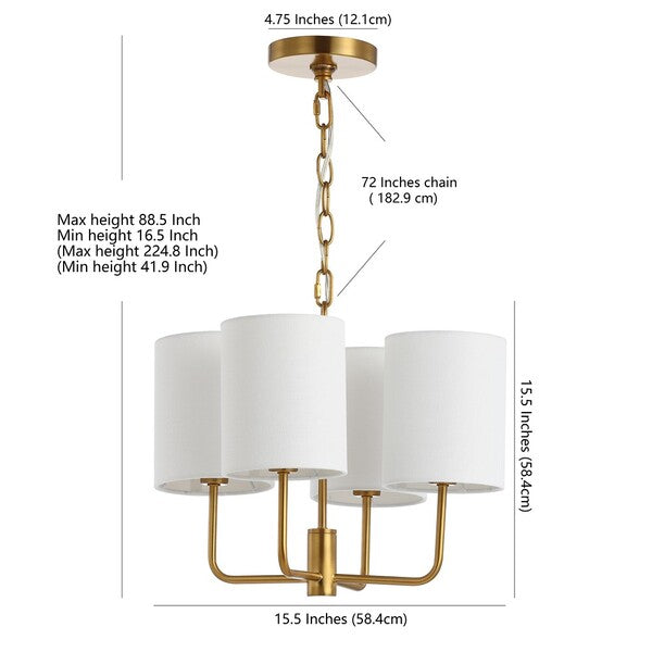 Elias Chandelier in Brass Gold with 4 Off White Cotton Shades
