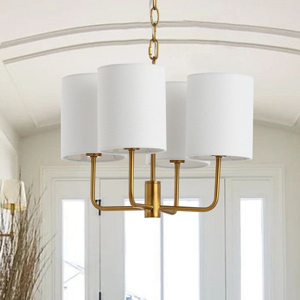 Elias Chandelier in Brass Gold with 4 Off White Cotton Shades