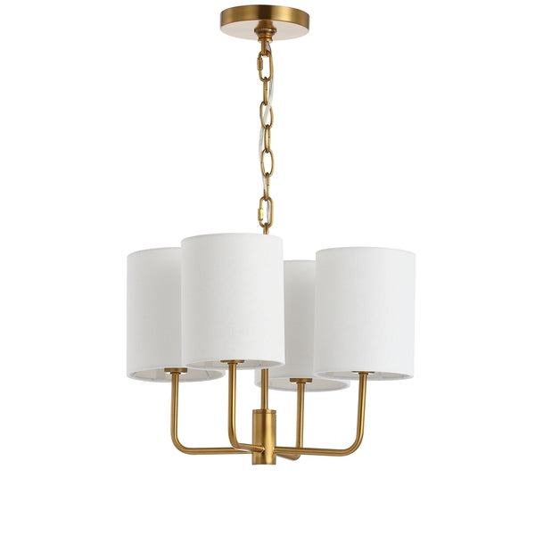 Elias Chandelier in Brass Gold with 4 Off White Cotton Shades