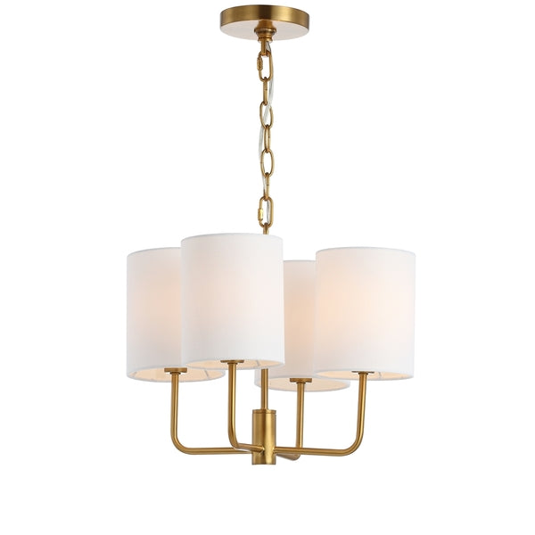 Elias Chandelier in Brass Gold with 4 Off White Cotton Shades