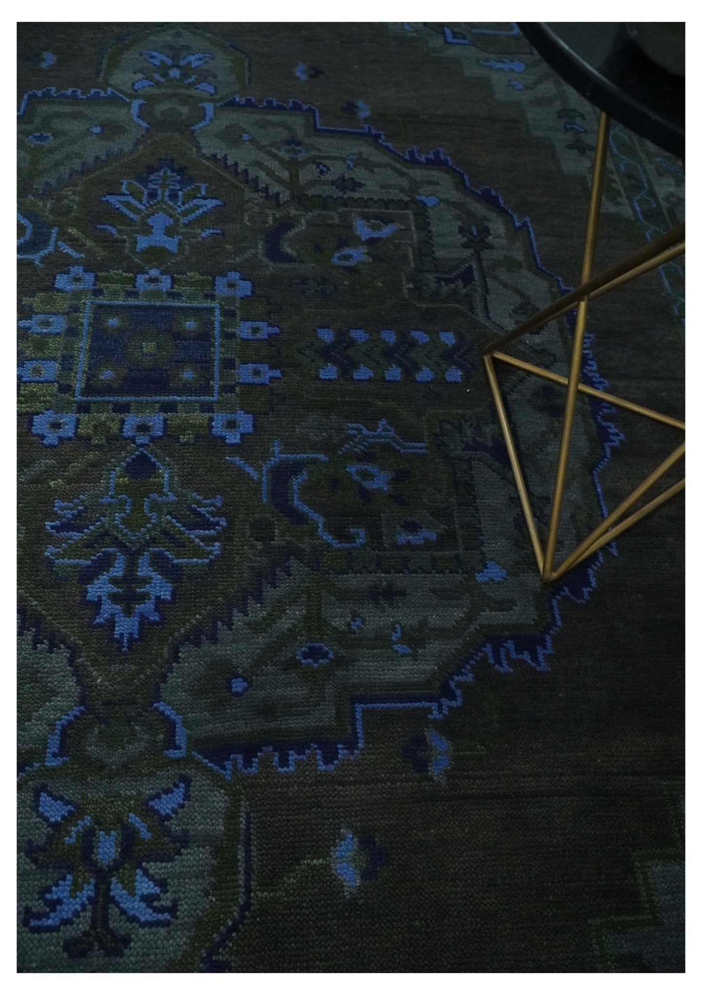 Charcoal, Gray, Green and Blue Neon look Traditional Heriz Medallion Multi Size wool Area Rug - The Rug Decor