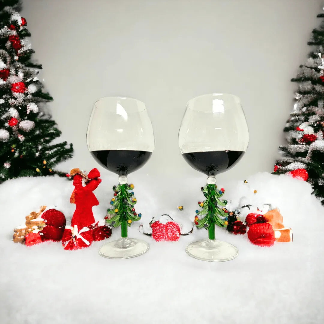 Figural Christmas Tree Wine Glasses