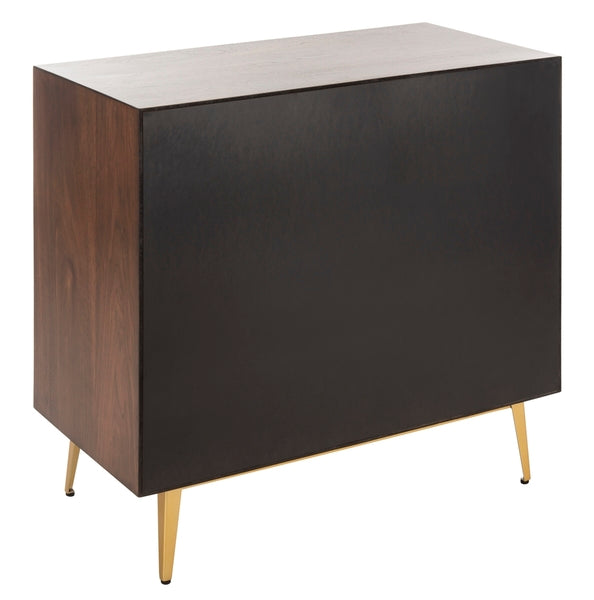 Katia 3 Drawer Wood Chest in Walnut with Gold Knob