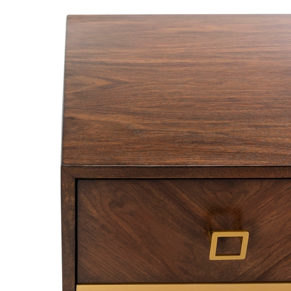 Katia 3 Drawer Wood Chest in Walnut with Gold Knob