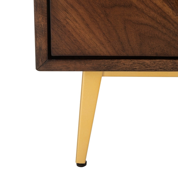 Katia 3 Drawer Wood Chest in Walnut with Gold Knob