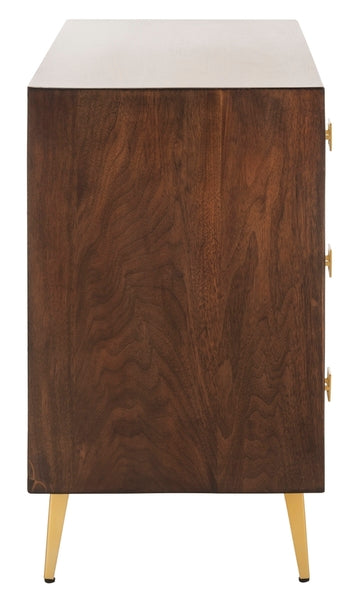 Katia 3 Drawer Wood Chest in Walnut with Gold Knob