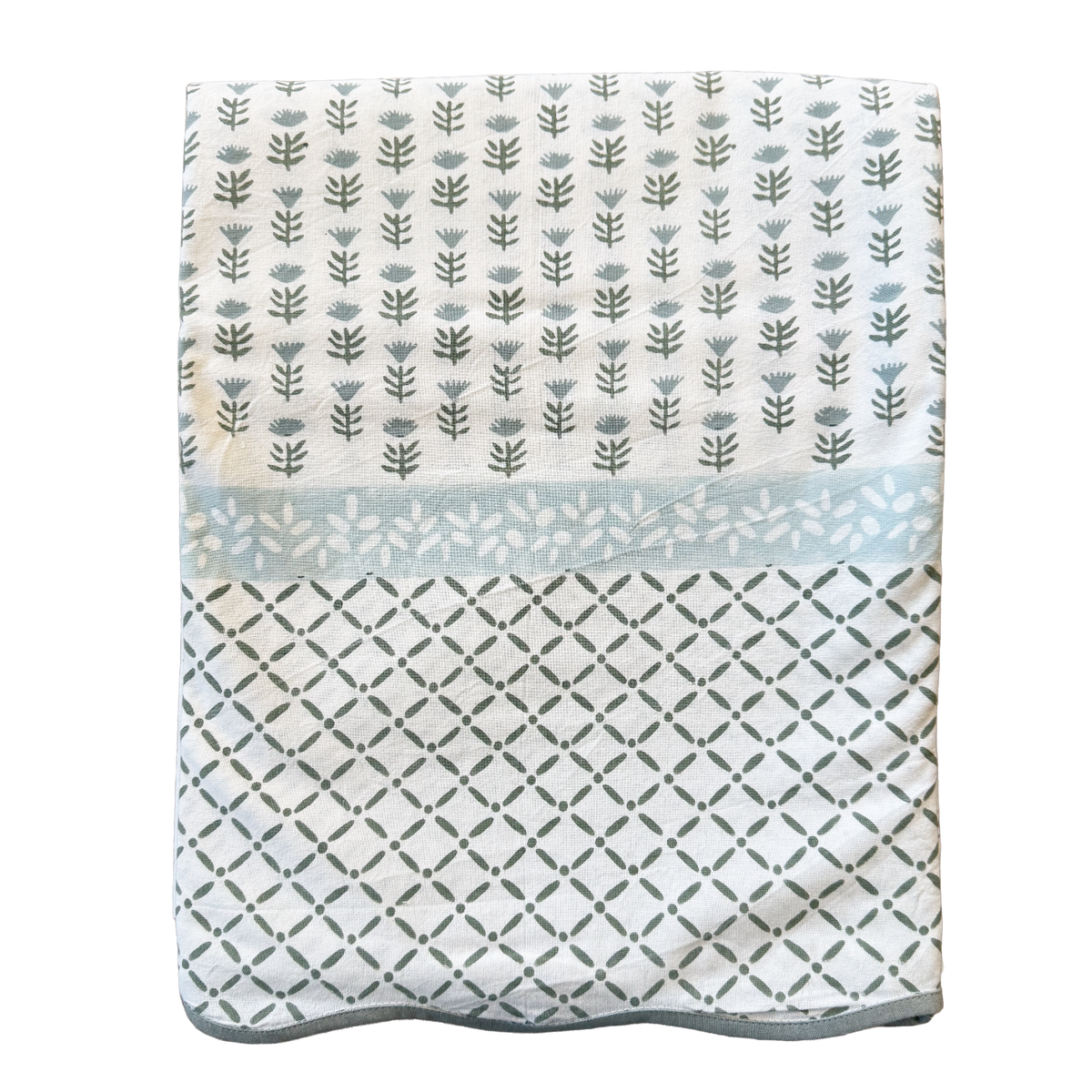 Claire Serene Block-Printed Cotton Tablecloth — overall product view