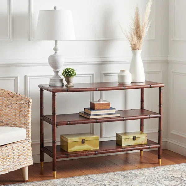 Tudor Wood Console Table in Dark Brown with 2 Shelves