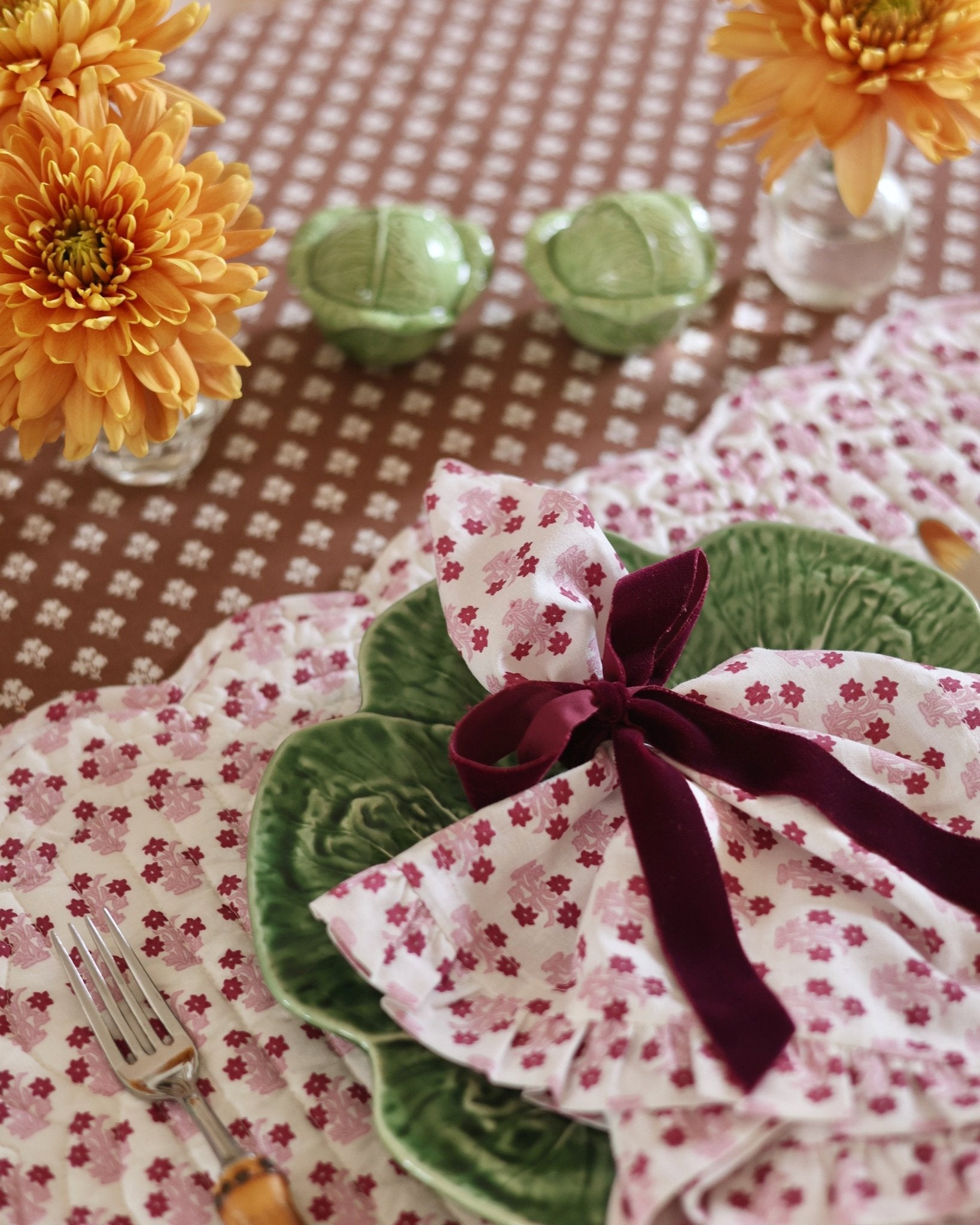 Constance Chocolate Round Tablecloth with Ruffle