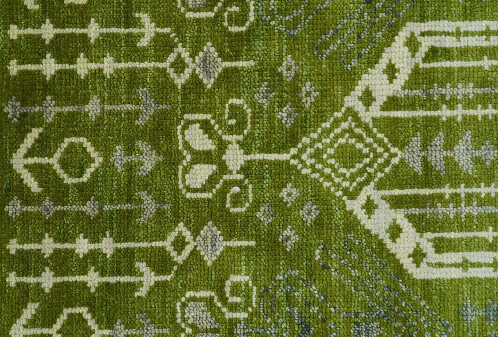 Contemporary Traditional Design Green And Beige Hand Knotted Custom Made Wool Rug - The Rug Decor