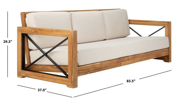 Curacao Natural-White Outdoor Teak 3-seat Sofa - The Mayfair Hall