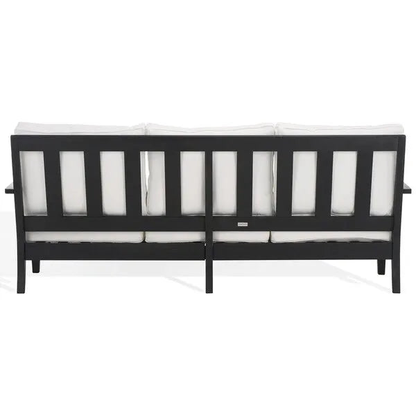 Martinique Wood Patio Sofa in Black/White with Cushion