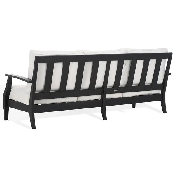 Martinique Wood Patio Sofa in Black/White with Cushion