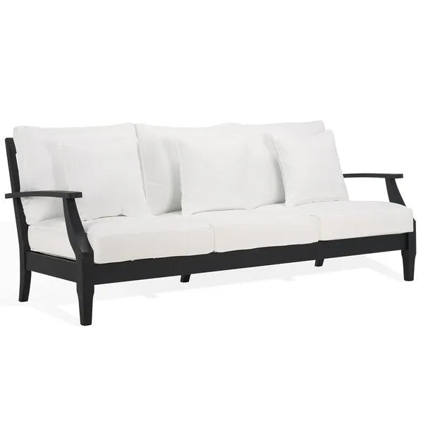 Martinique Wood Patio Sofa in Black/White with Cushion