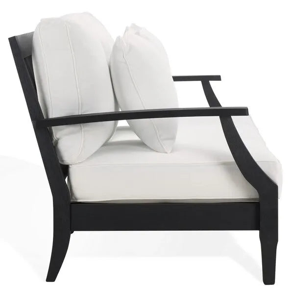 Martinique Wood Patio Sofa in Black/White with Cushion