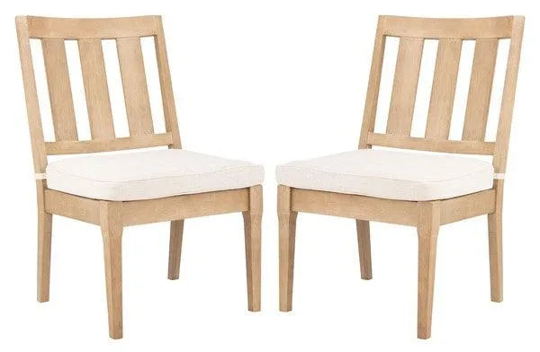 Safavieh Dominica Natural-White Wooden Outdoor Dining Chair (Set of 2)