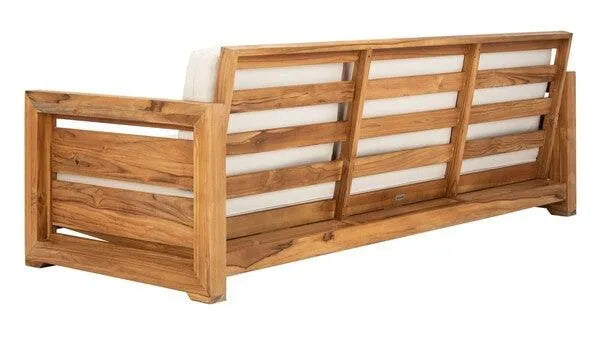 Molokai Teak Wood Patio Sofa in Natural and Beige - The Mayfair Hall
