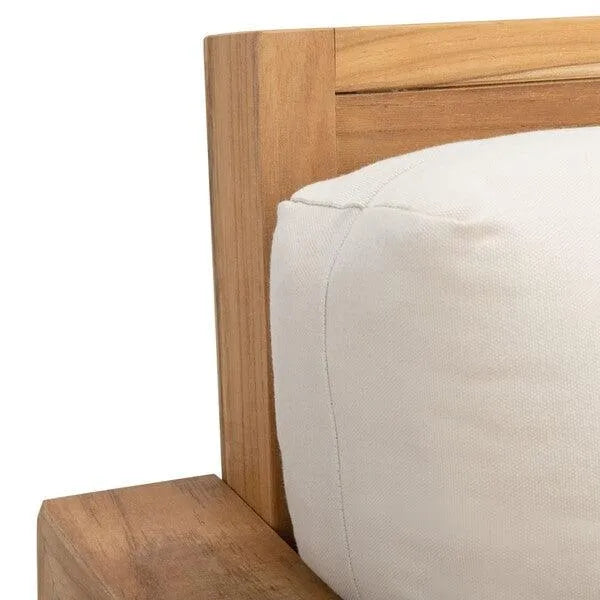 Molokai Teak Wood Patio Sofa in Natural and Beige - The Mayfair Hall