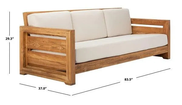 Molokai Teak Wood Patio Sofa in Natural and Beige - The Mayfair Hall